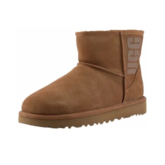 UGG Australia Classic Mini Rubber Logo Chestnut Boots - Picture 2 of 16